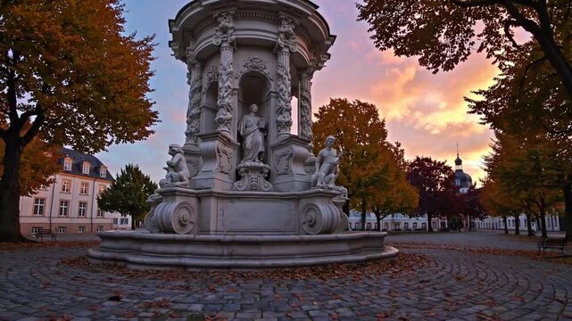 Autumn Morning at Historic Rococo Fountain in German District