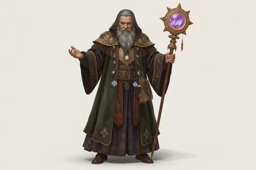 Fototapeta premium Wise wizard, staff, studio, fantasy, game