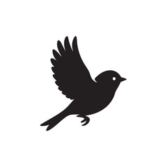 Obraz premium Minimalist black silhouette of a small bird captured in graceful flight, symbolizing freedom and nature with a clean, vector-style design element