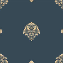 Damask modern fleur de lis seamless pattern element. Vintage classical old fashioned damask ornament, seamless texture for wallpapers, textile. © garrykillian