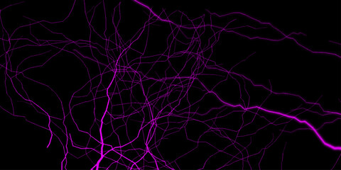 Glowing wavy lines template Color lightning concept in the dark energy magic abstract background. Lightning Effect Overlay, Isolated Electric Thunderstorm Bolt Strikes on Dark Night Sky Background. 