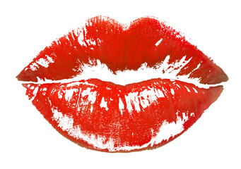 Red lipstick kiss mark on white background