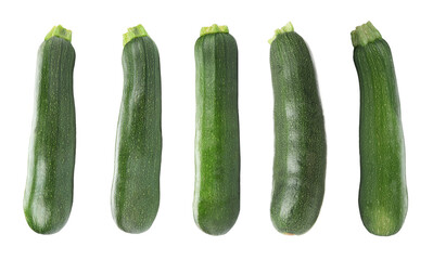 Fresh ripe zucchinis isolated on white, collage