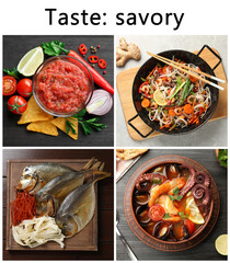 Collection of different dishes with savory taste, collage