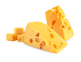 Fresh cheese isolated on white, set of pieces