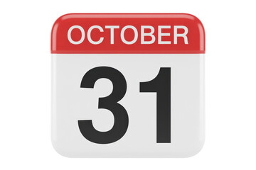 Realistic 3D Render of an October 31st Calendar Icon for Schedules, Reminders, and Important Date Visualizations