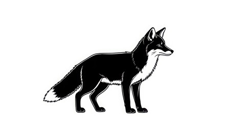 Elegant black fox standing profile view detailed drawing natural animal wildlife art silhouette