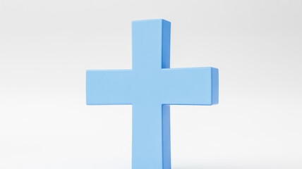 Obraz premium Minimalist light blue cross on white background symbolizing faith religion hope belief concept