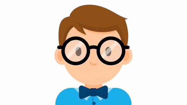 Animated Nerd Boy Icon - A cartoon illustration of a boy wearing glasses and a bow tie, suitable for educational or tech-related projects. The simple, vector-style design is clean and friendly.