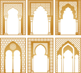 Moroccan arches set. Arabian pattern. Doors and windows templates