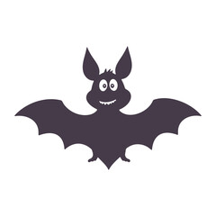 Illustration of a cartoon bat with large ears and a smiling face flying on a white background image