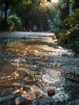 In the thunderstorm, the strong wind whips up the leaves