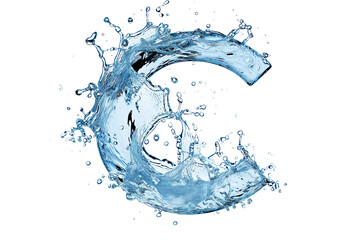 water alphabet letter C from splashes with drops, isolated on white background
