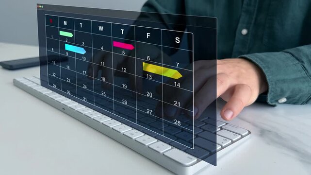 Managing a scheduled meeting.Businessman manages time to work efficiently and on time on all projects. Calendar work schedule, business plan concept.