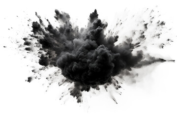 black powder explosion, isolated on white background