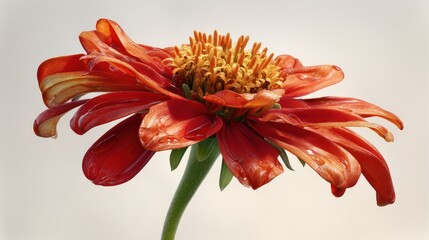 Orange flower close-up, slightly wilted with long, thin petals and a vibrant center