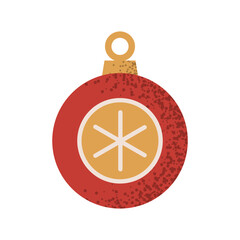 Obraz premium Christmas red Ball decoration with white snowflake. Vector geometric illustration of festive traditional decor