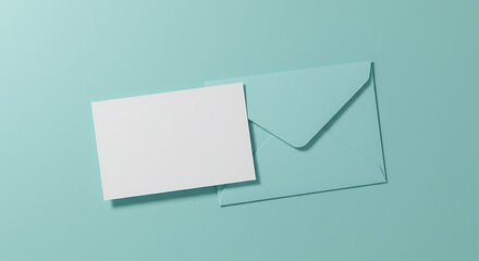 Blank White Card Resting on a Teal Envelope on a Teal Background
