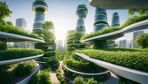 innovative green architecture features lush vegetation in futuristic urban landscape - Powered by Adobe