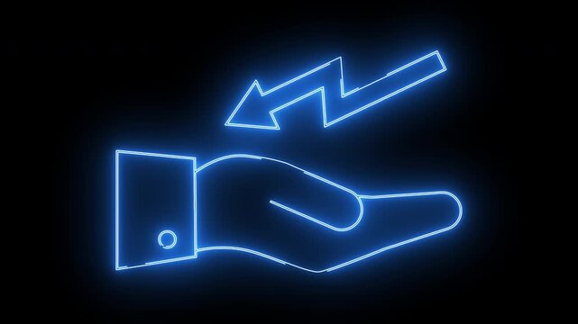 hand icon carrying a down arrow icon with neon effect