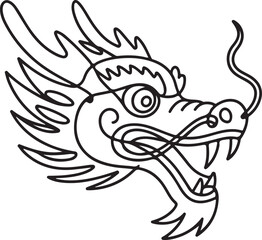 Continuous line art Chinese dragon head abstract Lunar New Year minimal outline vector illustration