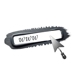 Interactive 'www' search bar with metallic cursor, symbolizing online access, web browsing, digital marketing, and internet services for modern tech solutions,