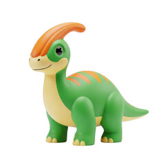 Fototapeta premium Cute green dinosaur toy with orange crest detailed realistic presentation on a plain background transparent background