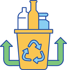 Recycling bin with bottles and green arrows indicating a cycle