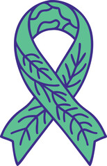 Green and purple ribbon with leaf design symbolizing awareness and hope