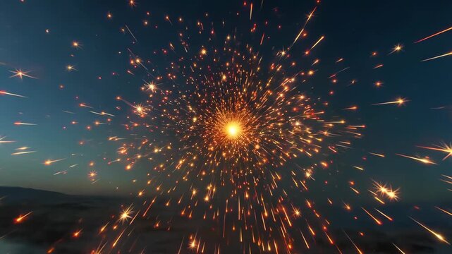 fireworks are lit up in the sky above a mountain