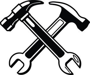 Crossed hammers and wrenches symbol for construction and repair vector
