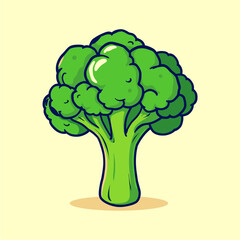 Broccoli cartoon illustration on a light yellow background