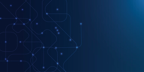 Futuristic neon blue circuit lines on dark gradient background. abstract technology network with glowing digital data flow minimal modern tech backdrop