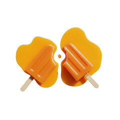 Melting orange popsicles for summer marketing, refreshing dessert ads, heatwave promotions, and children's snack content, isolated on white & transparent background.