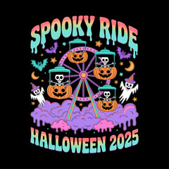 Psychedelic Haunted Amusement Park Halloween T-Shirt Design