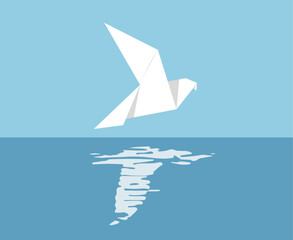 Fototapeta premium Simple paper plane shadow reflecting as bird illustration