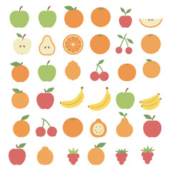 Obraz premium Fruits Icon Set (Banana, Apple, Orange, Lemon)