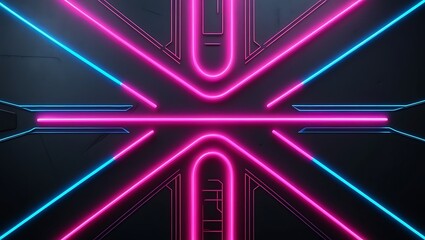 A retro neon grid background with glowing pink and blue lines on a dark surface, 80s cyberpunk futuristic aesthetic, perfect for digital and gaming themes.