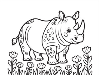 Fototapeta premium Adorable Rhino with Flowers Illustration for Wildlife and Animal Art