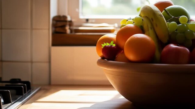 Colorful Fruit Bowl, Kitchen Still Life, Vibrant Display