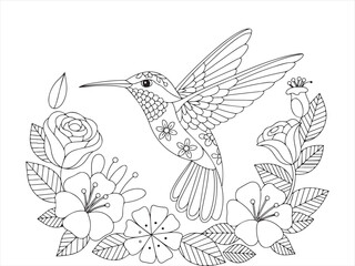 Obraz premium Intricate Hand-Drawn Hummingbird and Flower Sketch for Botanical Art