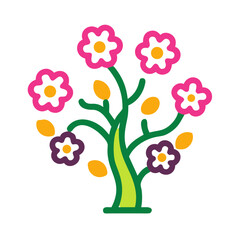 Vector art of stylized tree with pink and purple flowers, a cheerful illustration for spring or naturethemed designs