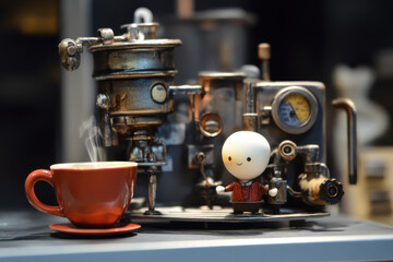 Fototapeta premium Professional coffee machine pouring steaming coffee into cup in cafe