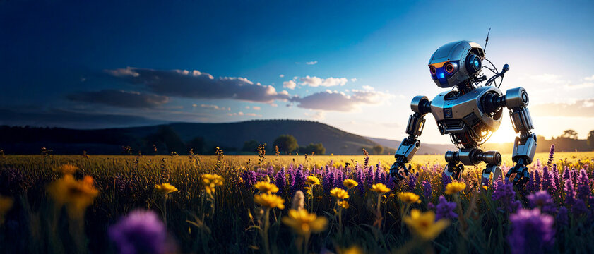 robot with futuristic background - Powered by Adobe