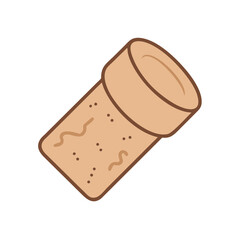Illustration of a single wine cork, a stopper for bottles, , showcasing its texture and shape with a simple design