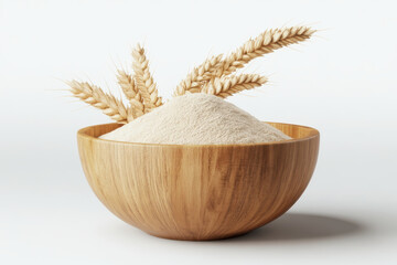 Overflowing wooden bowl filled with fine white flour, perfect for inspiring baking and cooking endeavors