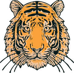 Fototapeta premium Doodle hand drawn tiger head vector illustration, sketch abstract jungle predator, playful decorative wild cat line art logo design EPS