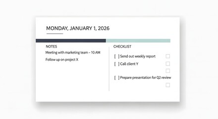 Digital daily planner with checklist and notes for business organization