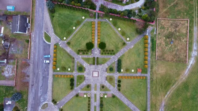 Aerial View of Red Brick Catholic Church in Belarusian Village