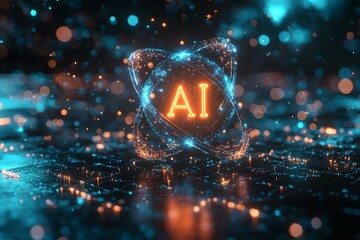 AI Abstract: A digitally rendered image of an AI core glowing with bright lights, illustrating the cutting edge of technology.